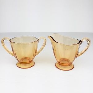 Vintage Depression Glass Amber Sugar & Cream Set